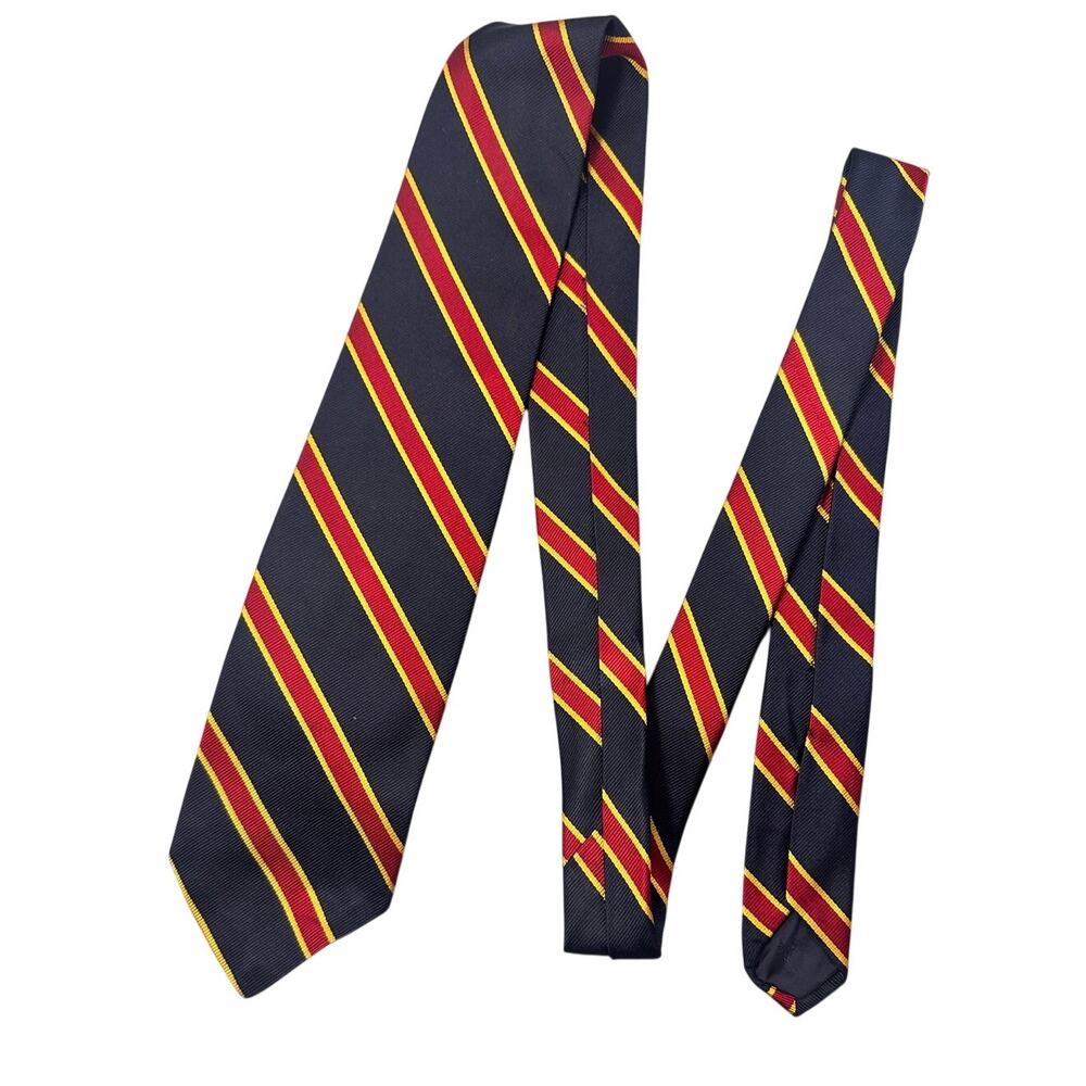 Brooks Brothers Necktie Silk Repp Stripe Navy Blue Red Yellow Prep